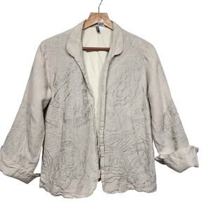 Women's Beige Embroidered Anu 100% Linen Open Front Blazer Sz Small